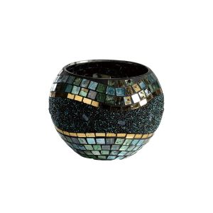 (DH) Addison Mosaic Candle Holder Large Blue/Silver/French Gold