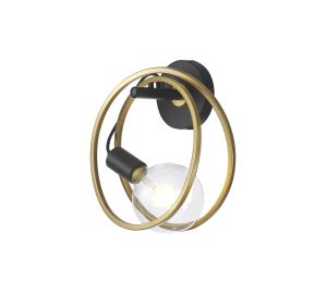 Adler Double Ring Wall Lamp, 1 Light E27, Matt Black / Painted Gold, G95/120 Lamp Recommended