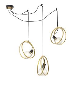 Adler Double Ring Multi Pendant, 3 Light E27, Matt Black / Painted Gold, G95/120 Lamp Recommended