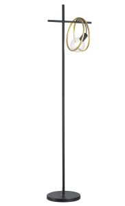 Adler Double Ring Floor Lamp, 1 Light E27, Matt Black / Painted Gold, G95/120 Lamp Recommended