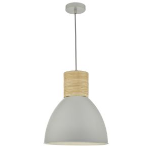 Adna 1 Light E27 Grey & Wood Adjustable Pendant