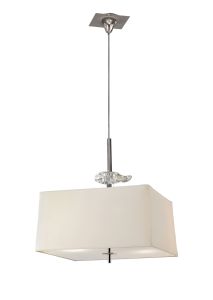 Akira Square Pendant 4 Light E27, Polished Chrome/Frosted Glass With Ccrain Shade