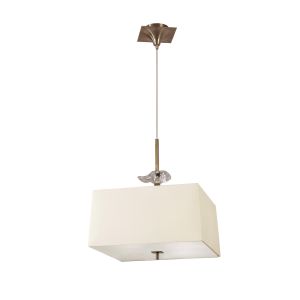 Akira Square Pendant 4 Light E27, Antique Brass/Frosted Glass With Ccrain Shade
