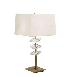Akira Table Lamp 2 Light E27, Antique Brass With Ccrain Shade