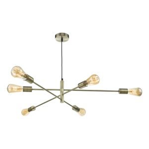 Lathan 6 Light E27 Antique Brass Adjustable Pendant Ceiling Light