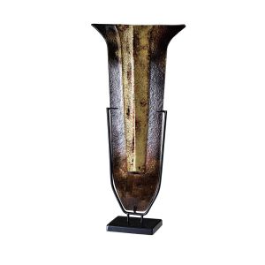 (DH) Alanis Glass Art Cylinder Vase With Stand Black/Purple/French Gold