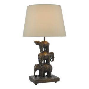 Alina 1 Light E14 Antique Bronze Elephant Table Lamp C/W With Taupe Faux Silk Shade