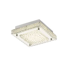 Amelia Square Flush Ceiling 12W 900lm LED 4200K Stainless Steel/Crystal, 3yrs Warranty