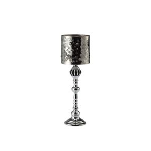 (DH) Amira Glass Art Candle Holder Large Polished Chrome/Pattern