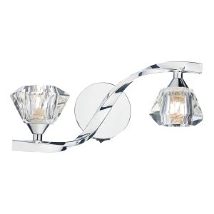 Ancona 2 Light G9 Polished Chrome Wall Light With Rocker Switch C/W Crystal Glass Shades