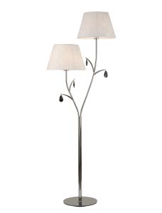 Andrea Floor Lamp 175cm, 2 x E27 (Max 20W), Polished Chrome, White Shades, Black Crystal Droplets