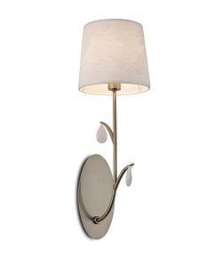 Andrea Wall Light, 1 x E14 (Max 20W), Antique Brass, White Shades, White Crystal Droplets