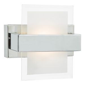 Apt 1 Light 6W Integrated LED Polished Chrome Wall Light With Pull Cord C/W Clear Edged Frosted Glass Panel