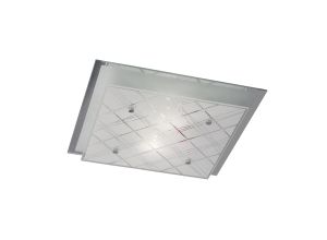 Aries Flush Ceiling Square 2 Light E27 Medium Polished Chrome/Glass
