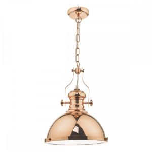 Aakon 1 Light E27 Polished Copper Adjustable Vintage Industrial Style Pendant With Frosted Glass Diffuser