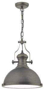 Aakon 1 Light E27 Antique Pewter Adjustable Vintage Industrial Style Pendant With Frosted Glass Diffuser