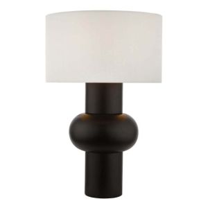 Arran 1 Light E27 Black Table Lamp With Inline Switch C/W Hilary Grey 35cm Drum Shade