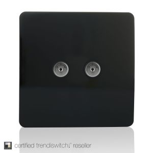 Trendi, Artistic Modern Twin TV Co-Axial Outlet Gloss Black Finish, BRITISH MADE, (25mm Back Box Required), 5yrs Warranty