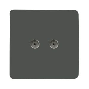 Trendi, Artistic Modern Twin TV Co-Axial Outlet Charcoal Finish, BRITISH MADE, (25mm Back Box Required), 5yrs Warranty