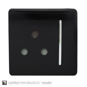 Trendi, Artistic Modern 1 Gang 15 Amp Round Pin Plug Gloss BlackFinish, BRITISH MADE, (35mm Back Box Required), 5yrs Warranty