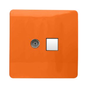 Trendi, Artistic Modern TV Co-Axial & PC Ethernet Orange Finish, BRITISH MADE, (35mm Back Box Required), 5yrs Warranty