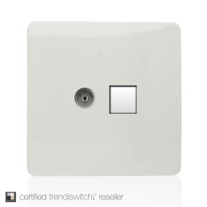 Trendi, Artistic Modern TV Co-Axial & PC Ethernet  Ice White  Finish, BRITISH MADE, (35mm Back Box Required), 5yrs Warranty