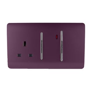 Trendi, Artistic Modern Cooker Control Panel 13amp with 45amp Switch Plum Finish, BRITISH MADE, (47mm Back Box Required), 5yrs Warranty