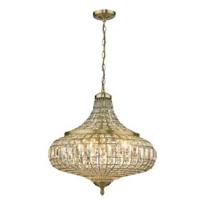 Asmara 6 Light E14 Antique Brass Adjustable Moroccan Style Pendant With Crystal Detail