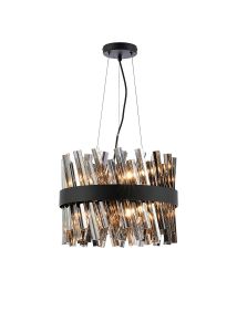 Asner 40cm 10 Light G9, Pendant Round, Satin Black / Smoke