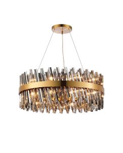 Asner 80cm 24 Light G9, Pendant Round, Brass / Smoke Item Weight: 23.13kg