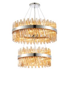 Asner 2 Tier 60cm + 80cm Pendant, 18 + 24 Light G9, Polished Nickel/Amber Item Weight: 41kg