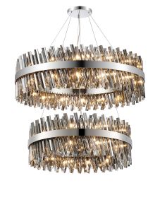 Asner 2 Tier 80cm + 1m Pendant, 24 + 32 Light G9, Polished Nickel/Smoke Item Weight: 53kg