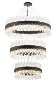 Asner 3 Tier 60cm + 80cm + 1m Pendant, 18 + 24 + 32 Light G9, Satin Black/Clear Item Weight: 70kg