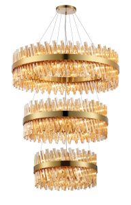 Asner 3 Tier 60cm + 80cm + 1m Pendant, 18 + 24 + 32 Light G9, Brass/Amber Item Weight: 70kg