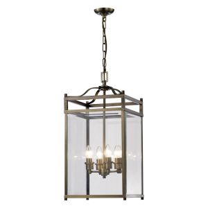 Aston Square Pendant 4 Light E14 Antique Brass/Glass