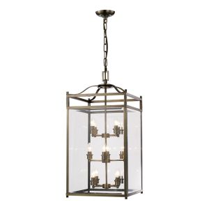 Aston Square Pendant 12 Light E14 Antique Brass/Glass (Pallet Shipment Only, Additional Charges May Apply.) Item Weight: 22.2kg