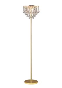 Atla Floor Lamp 4 Light G9 French Gold/Crystal, Inline Foot Switch