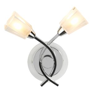 Galactic 2 Light G9 Polished Chrome Wall Light With Pull Switch C/W Clear Glass Shades With Frosted Inner Detail