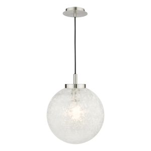 Avari 1 Light E27 Satin Nickel Adjustable Pendant With Clear Frosted Glass