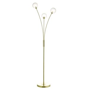 Avari 3 Light G9 Satin Brass Floor Lamp With Inline Foot Switch C/W Frost Effect Glass Shades