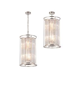 Avano 2 Tier Pendant, 3+3 x E14, Polished Nickel / Clear