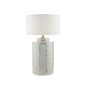 Ayesha 1 Light E27 White With Gold Table Lamp With Inline Switch C/W Ciara White Linen 33cm Shade