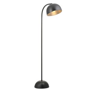 Balik 1 Light E27 Matt Black Adjustable Domed Head Task Floor Lamp With Grey Painted Inner Shade C/W Inline Foot Switch