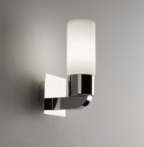 Canan 1 Light E14 Polished Chrome IP44 Bathroom Wall Light C/W Matt White Glass Shade
