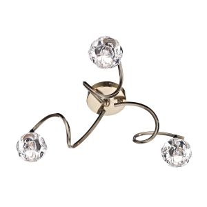 Babylon 3 Light G9 Antique Brass Semi Flush Ceiling Fitting C/W Decorative Faceted Crystal Glass Shades