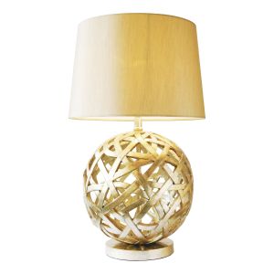 Balthlouisr 1 Light E27 Antique Gold Globe-Shaped Table Lamp With Inline Switch C/W Gold Faux Tapered Shade