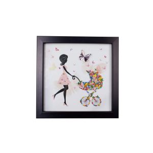 (DH) Bambino Mother With Pram, Black Frame Pink Crystal