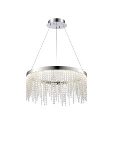 Bano 61.5cm Round Dimmable Pendant 29W LED, 4000K, 3500lm, Polished Chrome / Crystal Chain, 3yrs Warranty