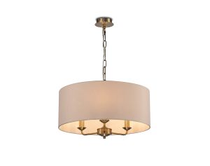 Banyan 3 Light Multi Arm Pendant, With 1.5m Chain, E14 Antique Brass With 50cm x 20cm Dual Faux Silk Shade, Nude Beige/Moonlight