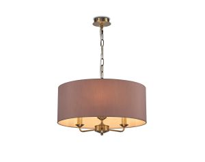 Banyan 3 Light Multi Arm Pendant, With 1.5m Chain, E14 Antique Brass With 50cm x 20cm Dual Faux Silk Shade, Taupe/Halo Gold